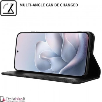 Dirbtinės odos atverčiamas dėklas su skyreliais - juodas (Motorola Edge 70 Fusion)